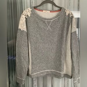 REWIND Knit Lace Accent Long Sleeve Pullover Top